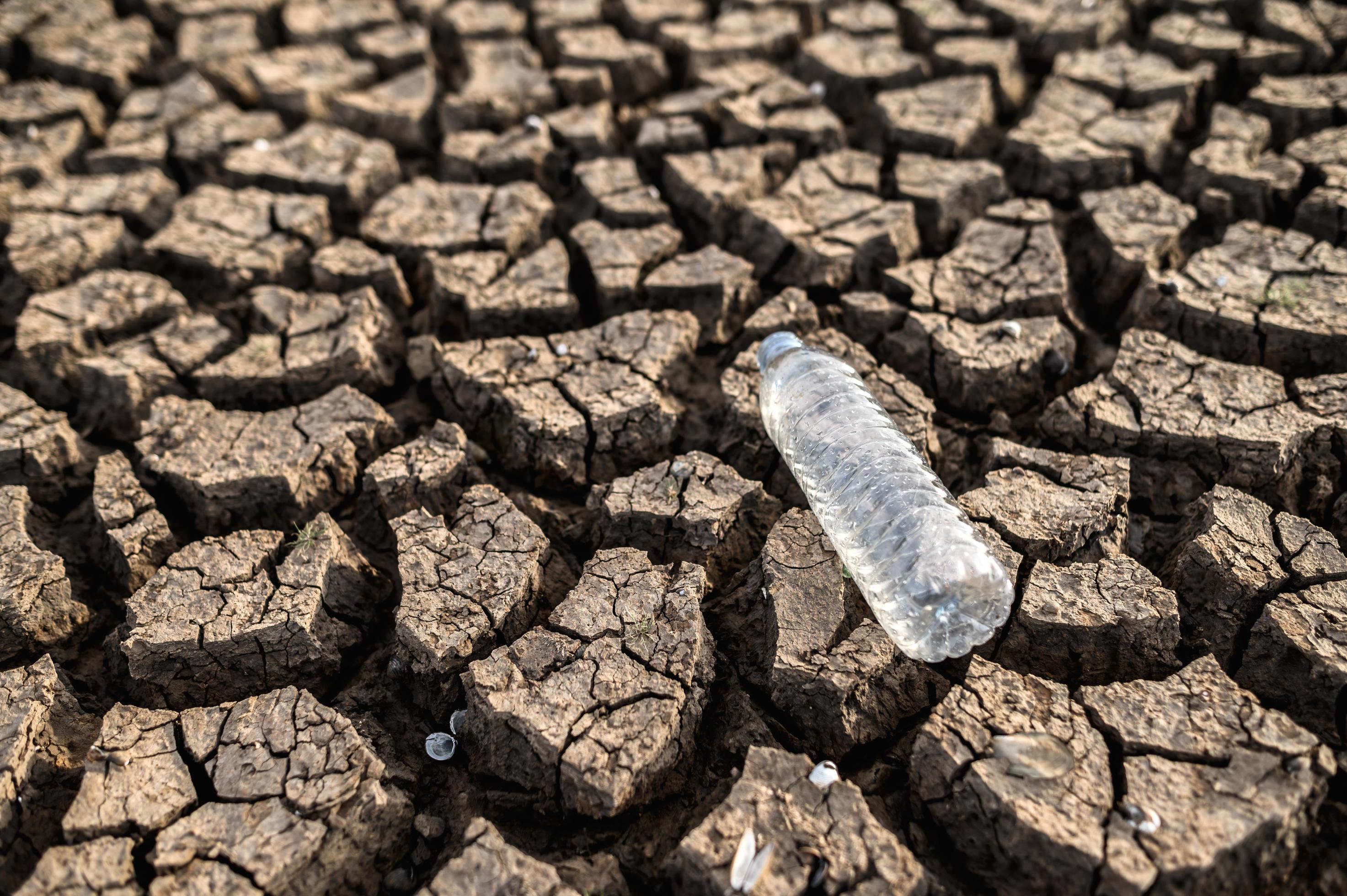 water-bottle-on-dry-soil-with-dry-land-free-photo